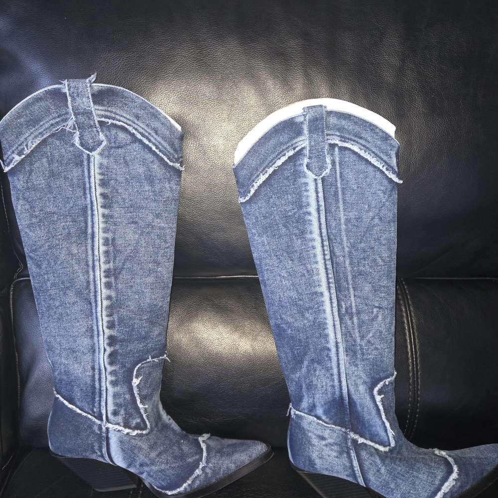 Zara Blue Denim Heeled Boots